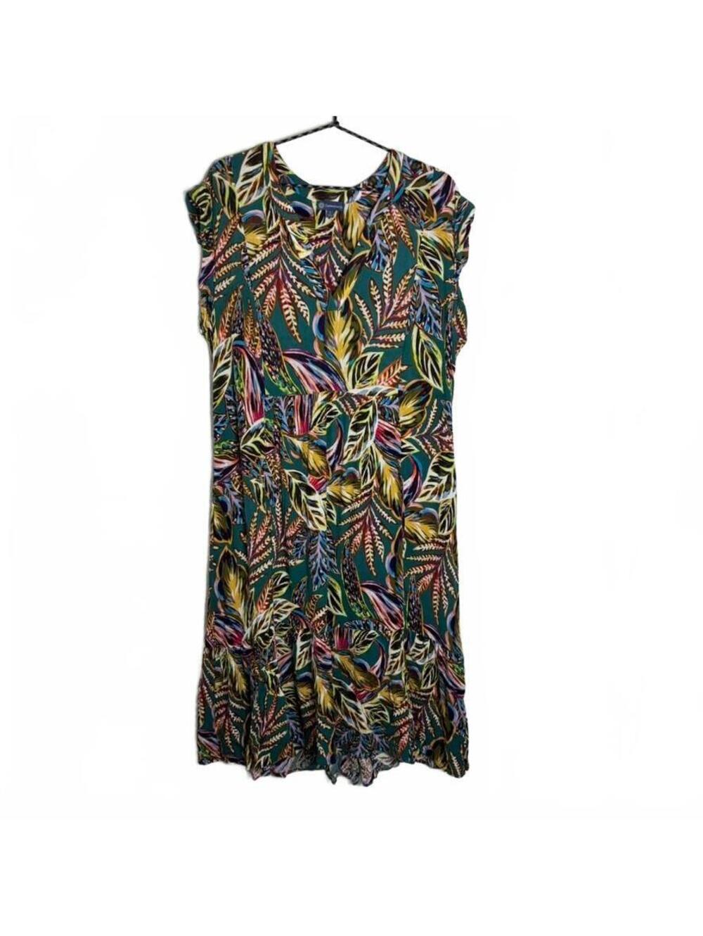 Democracy Women's Sz L Multicolor Tropical Kaftan Style Midi Dress (2007)